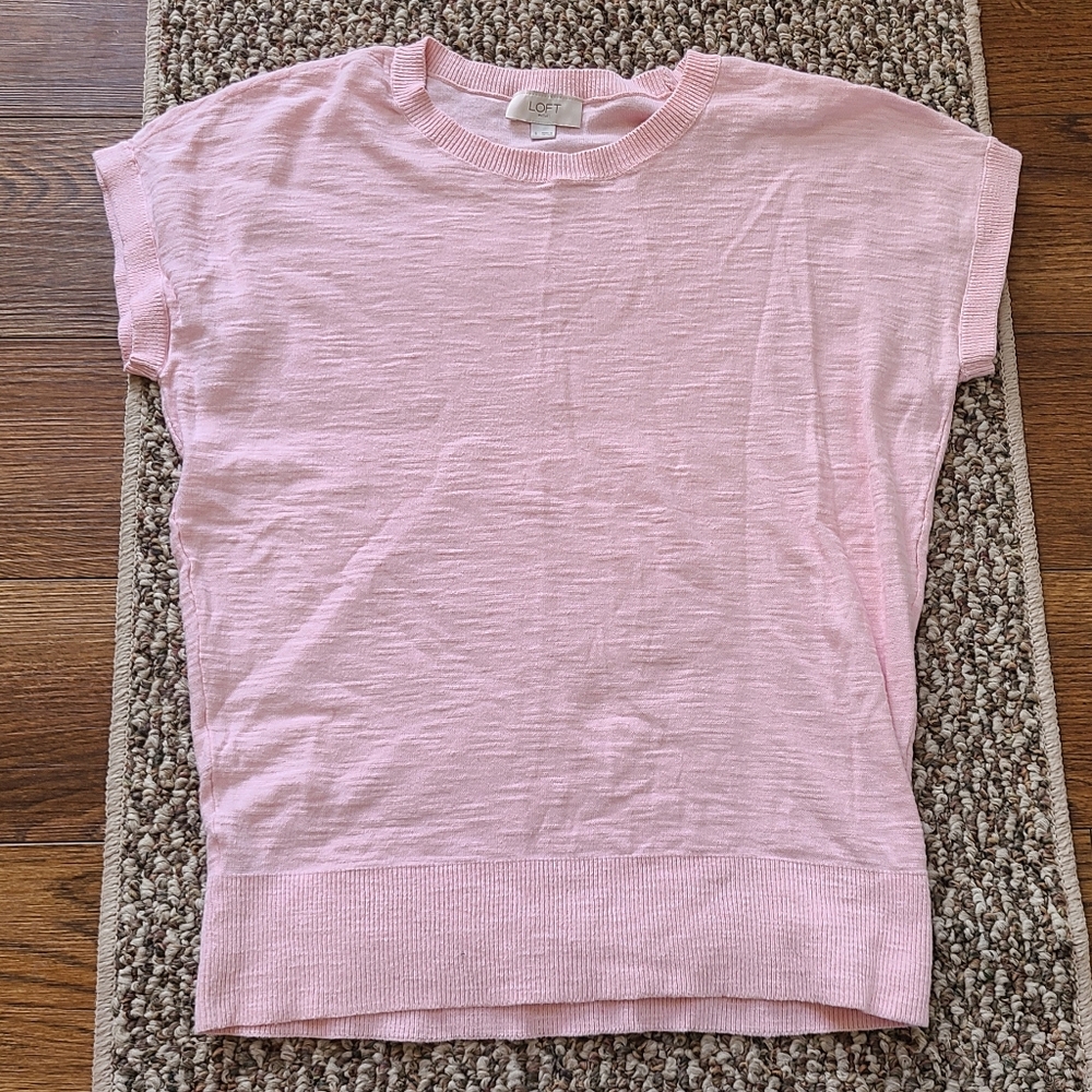 LOFT S Blush Knit Cap Sleeve Top